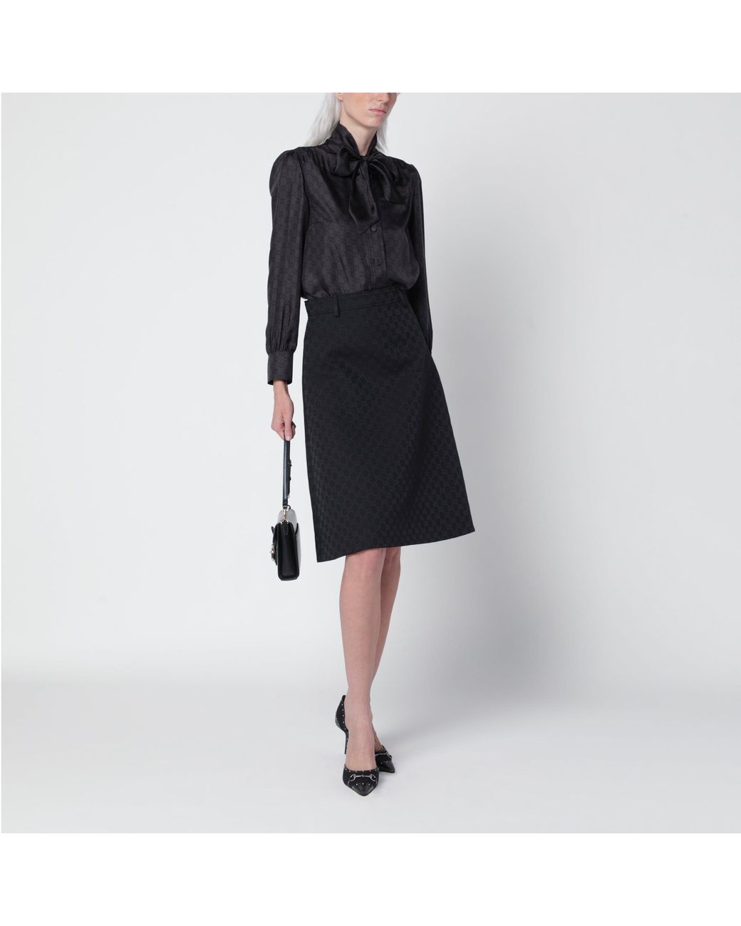 Gucci Black Silk Twill Shirt With Gg Print