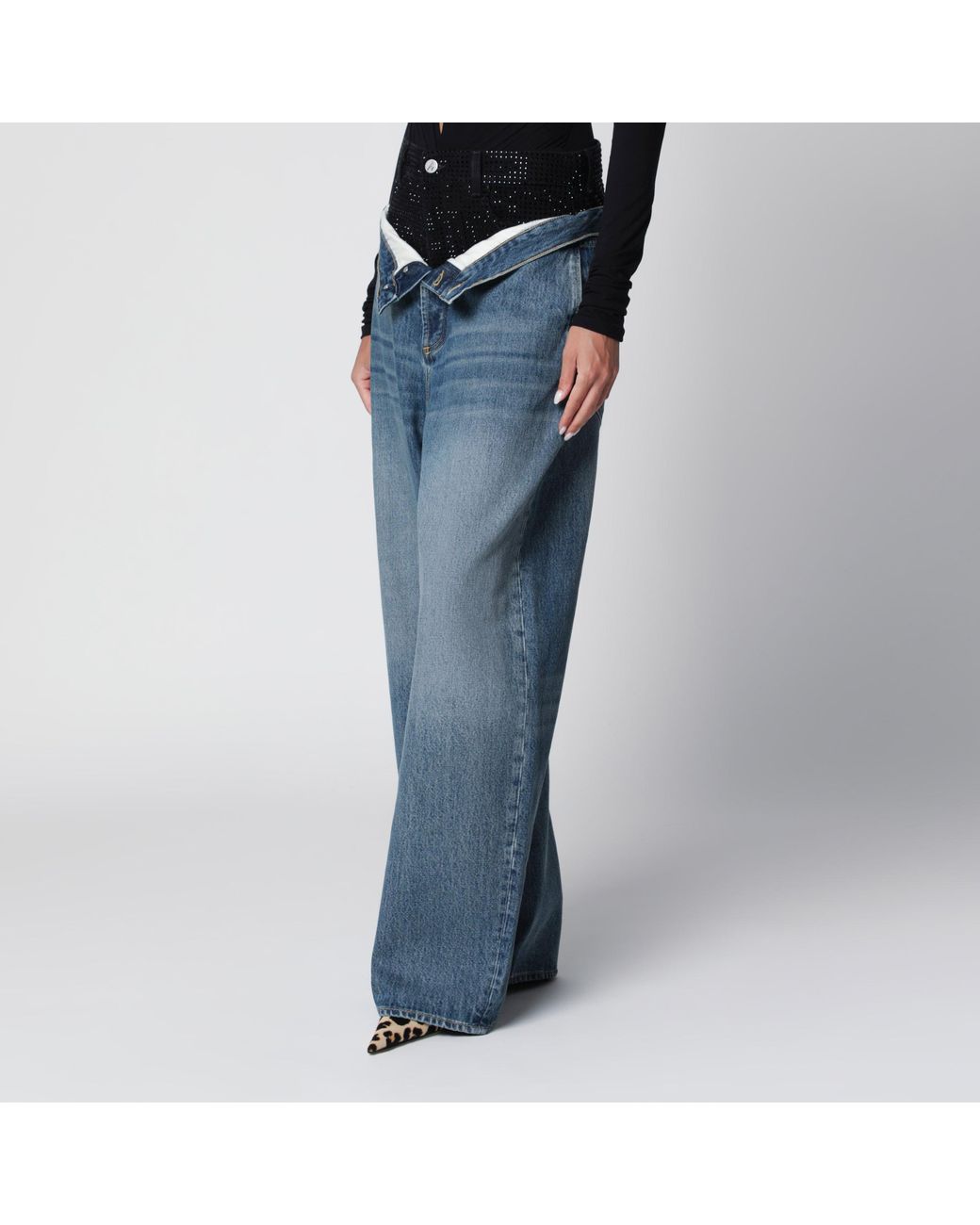 The Attico Blue And Wide-Leg Jeans With Double Waistband