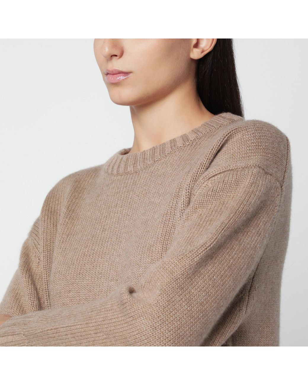 Almada Label Brown Hazel Boxy Cashmere & Merino Crew-Neck Sweater