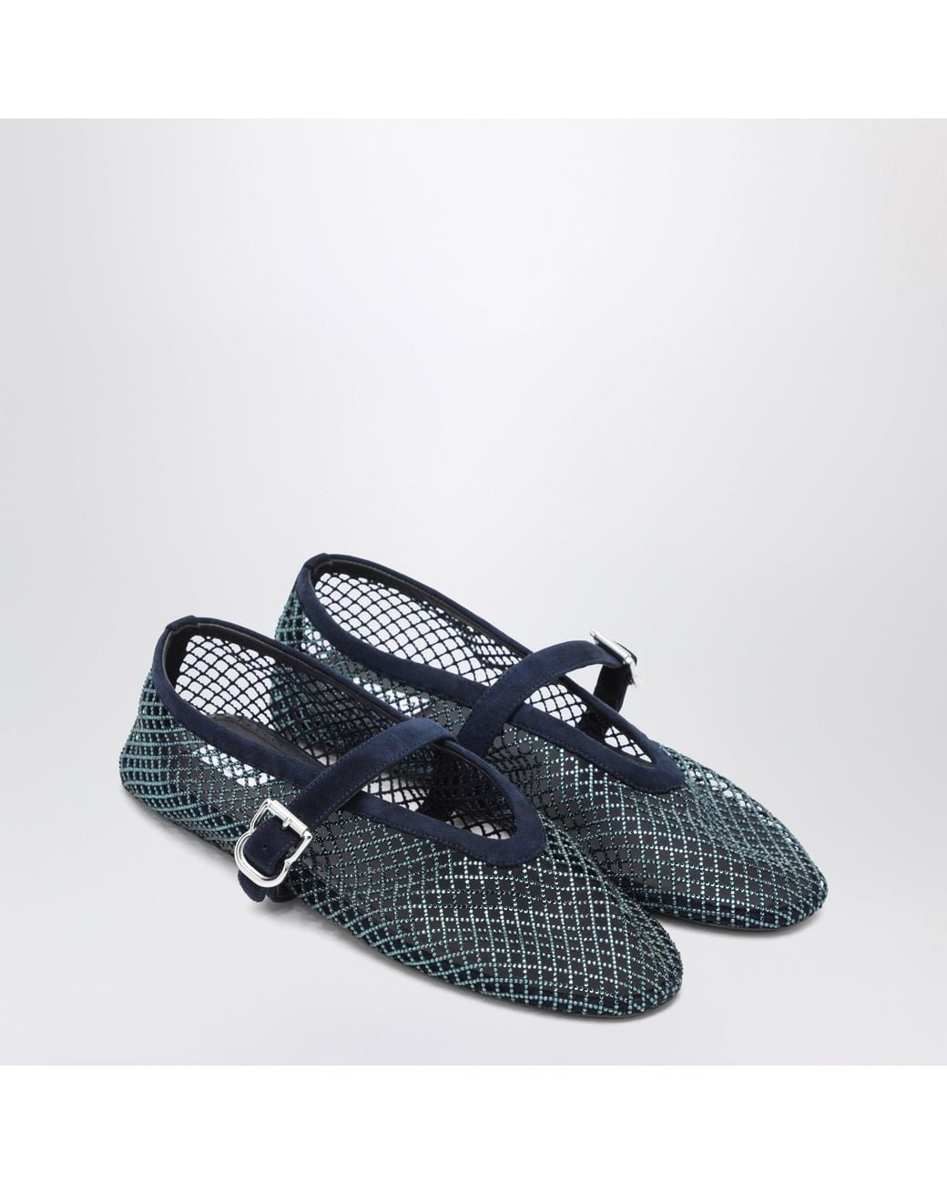 Alaïa Blue Midnight Mesh Ballerinas With Rhinestones