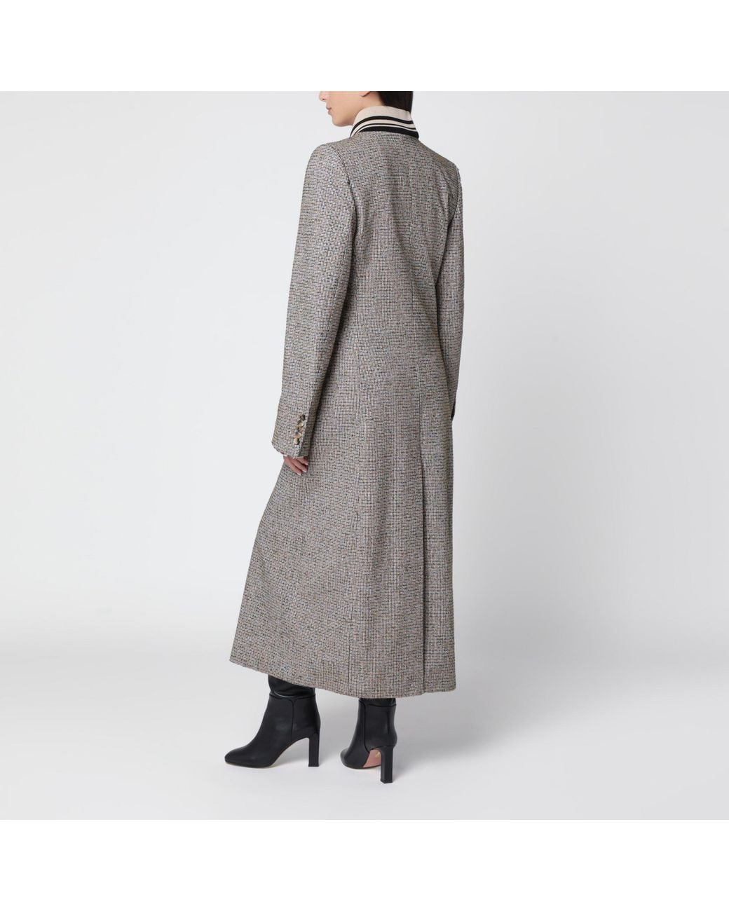 Dries Van Noten Gray Single-Breasted Coat With Micro Pattern