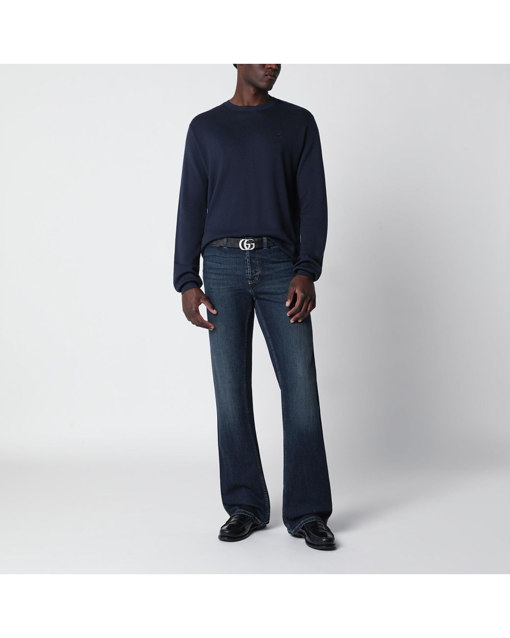 Gucci Blue Ink Silk And Cotton Sweater for men