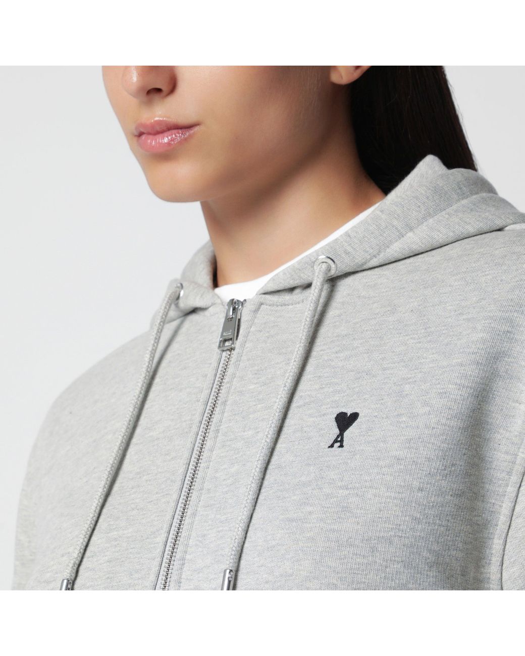 AMI Gray Light Ami De Coeur Zip-Up Sweatshirt