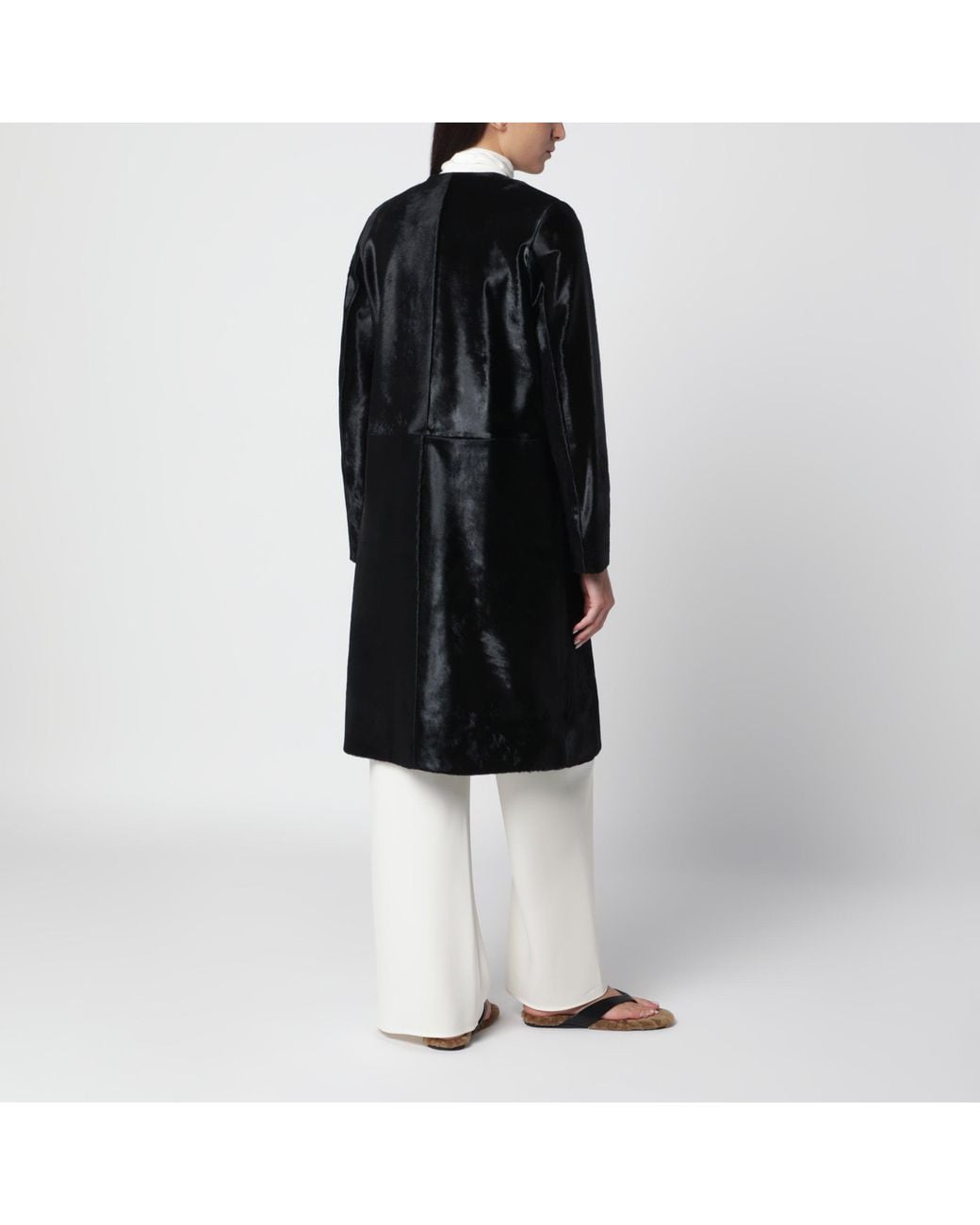 Almada Label Black Harlow Pony-Effect Leather Coat