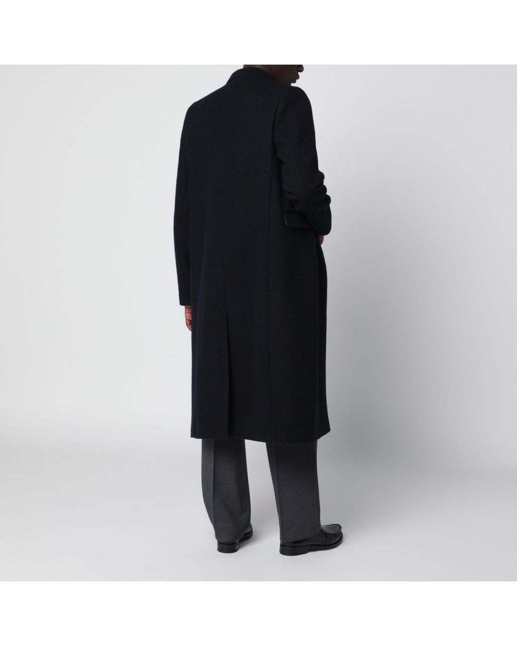 Prada Black Double-Breasted Virgin Wool Overcoat for men