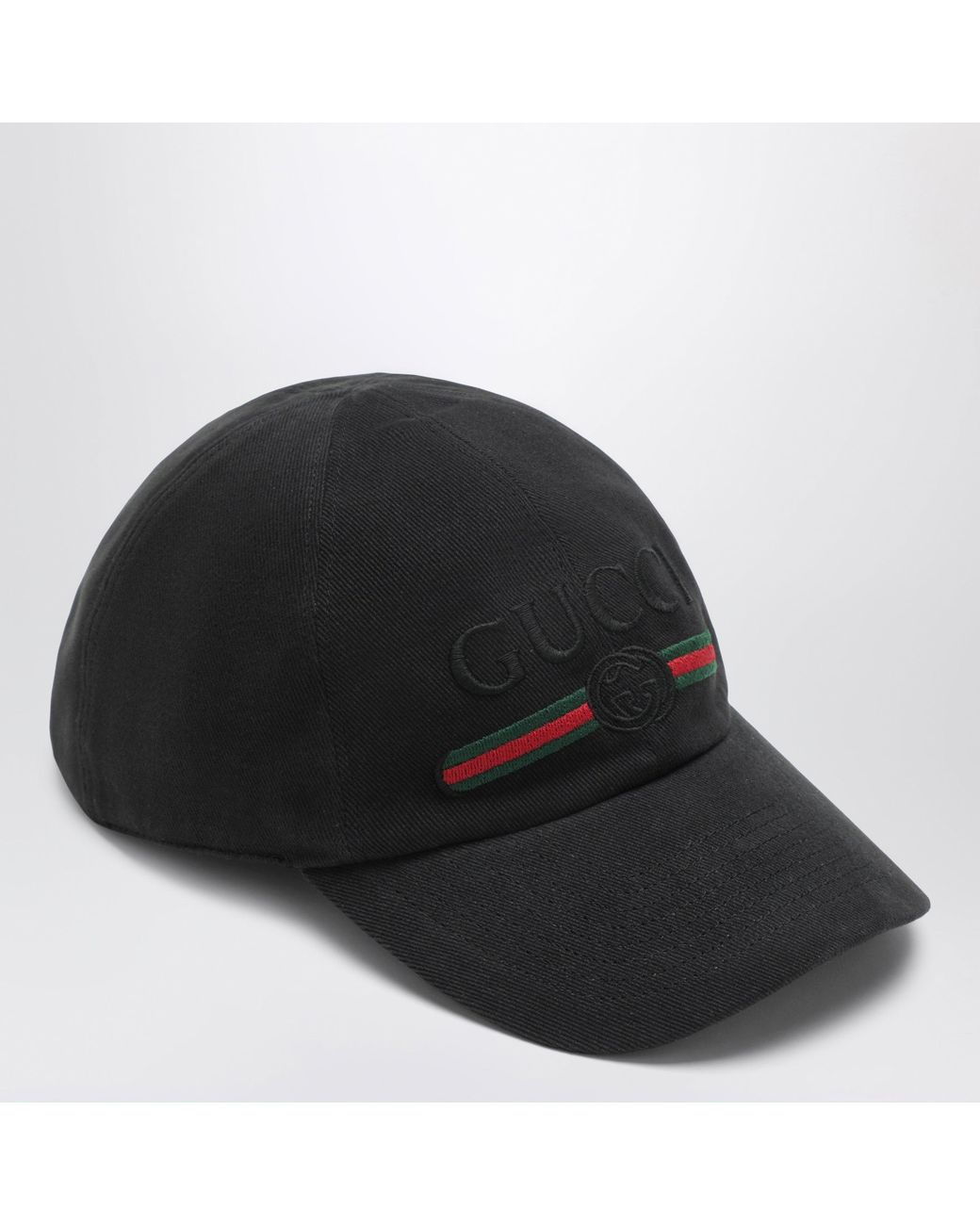 Gucci Black Cotton Baseball Cap With Embroidered Logo for men