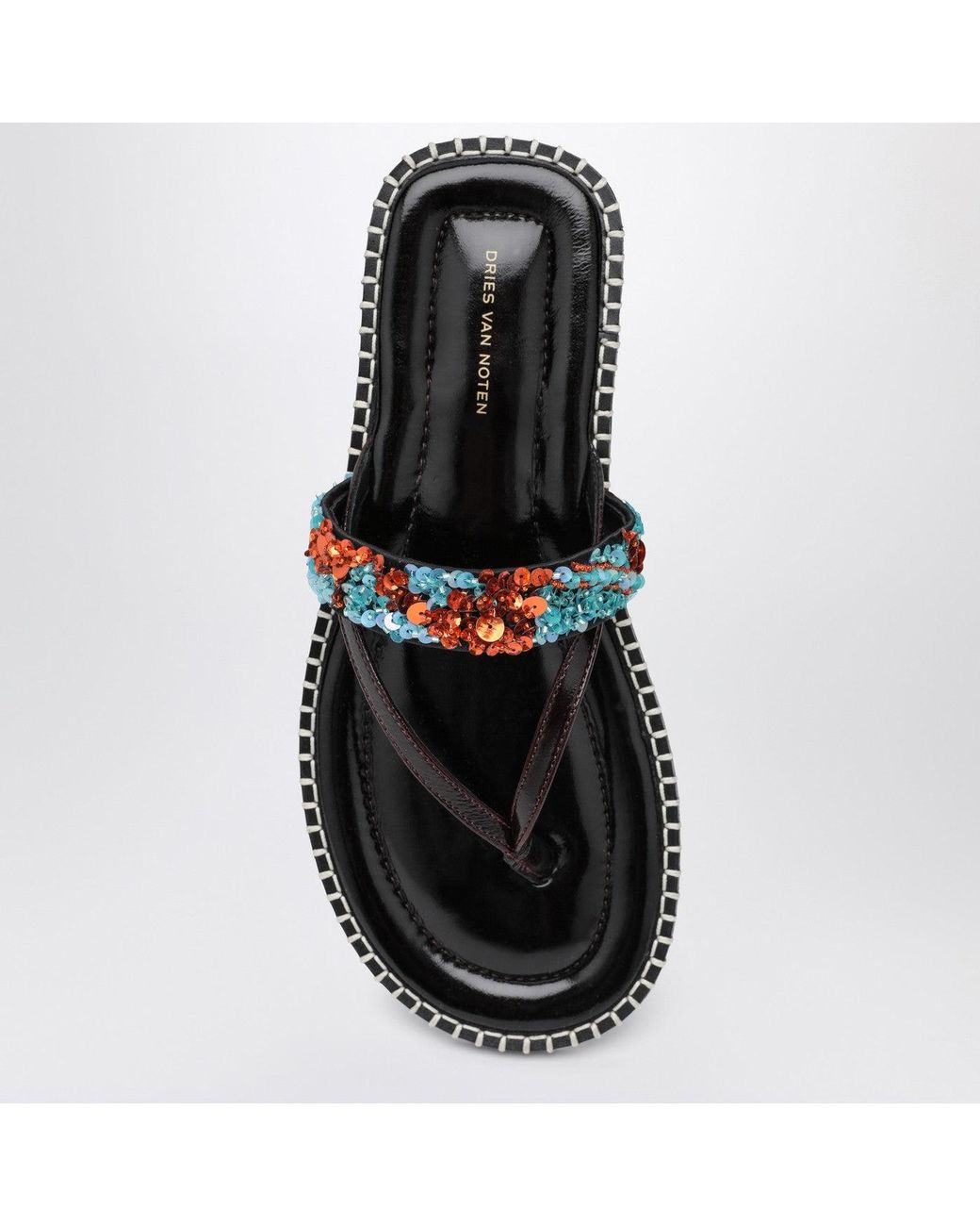 Dries Van Noten Blue Thong Slip-On Sandals With Sequins