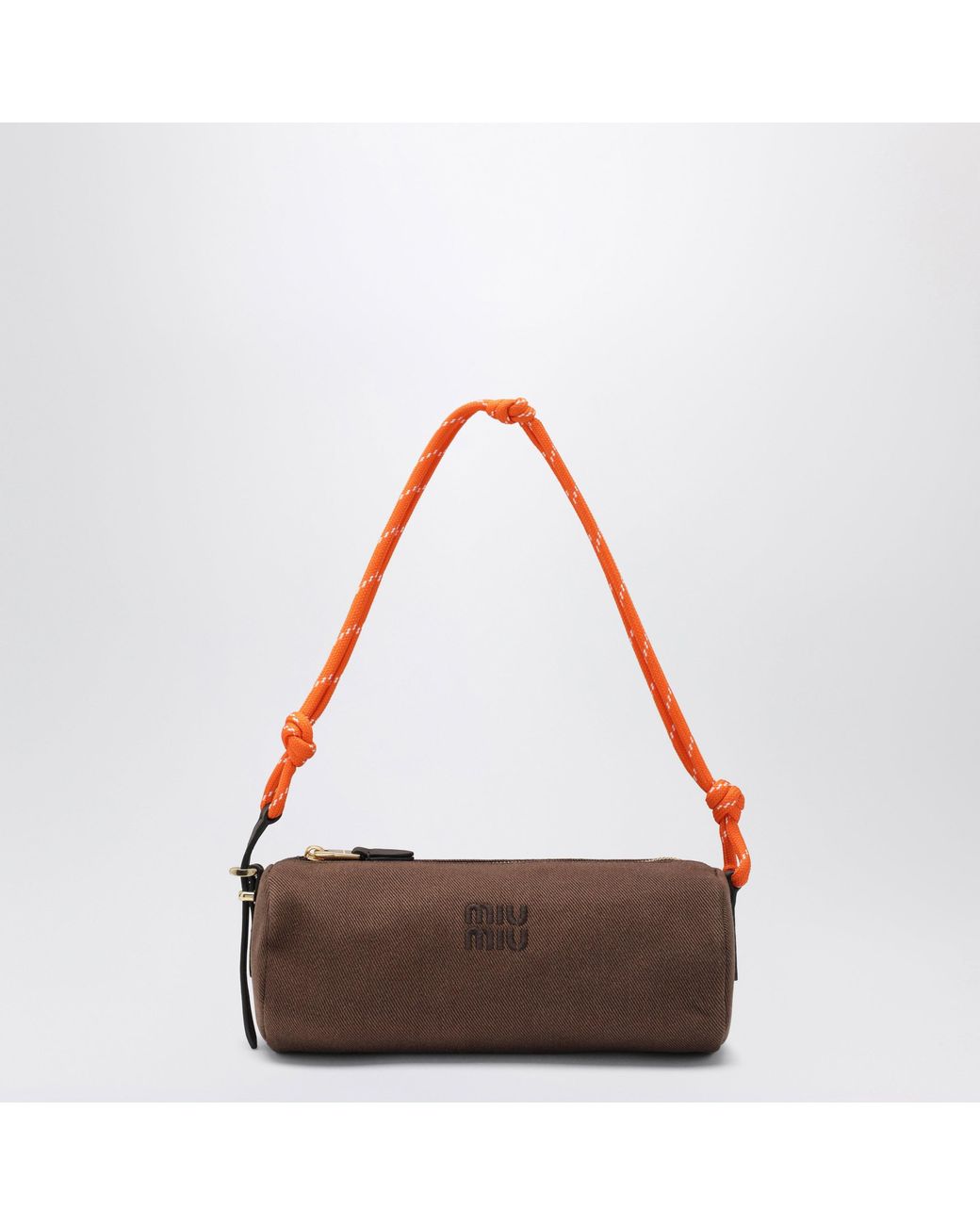 Miu Miu Cotton Gabardine Pouch, Embroidered Logo, Cocoa