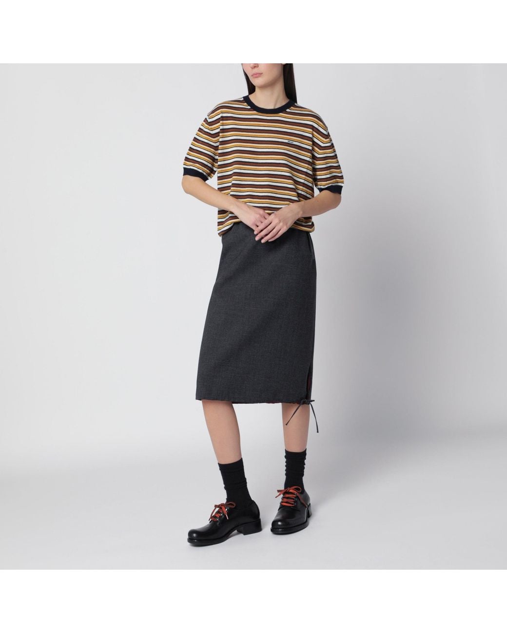 Prada Black Natural Striped Cashmere Sweater