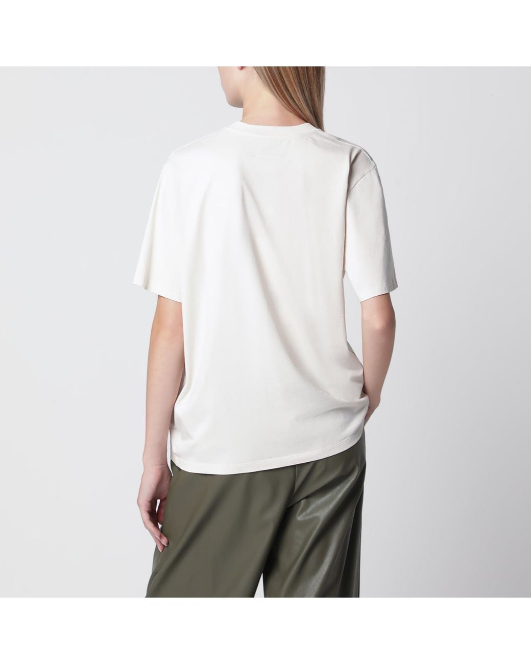 MM6 by Maison Margiela White Écru Draped T-Shirt With Logo Patch