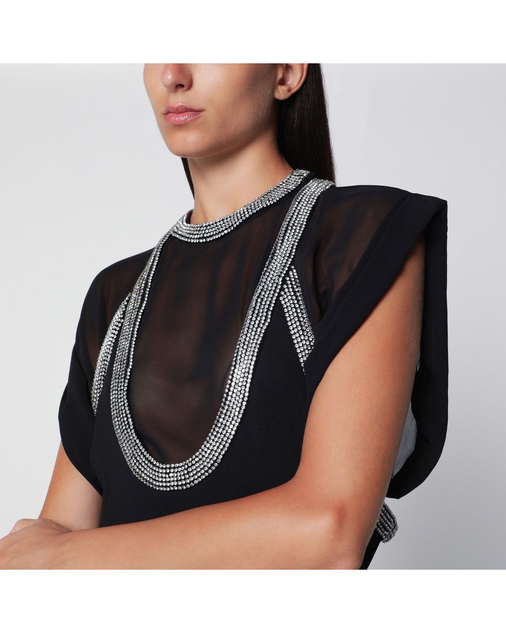 The Attico Black Viscose-Blend Dress With Rhinestones