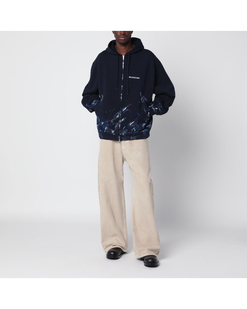 Balenciaga Blue Zip-Up Sweatshirt With Paint-Stain Effect for men
