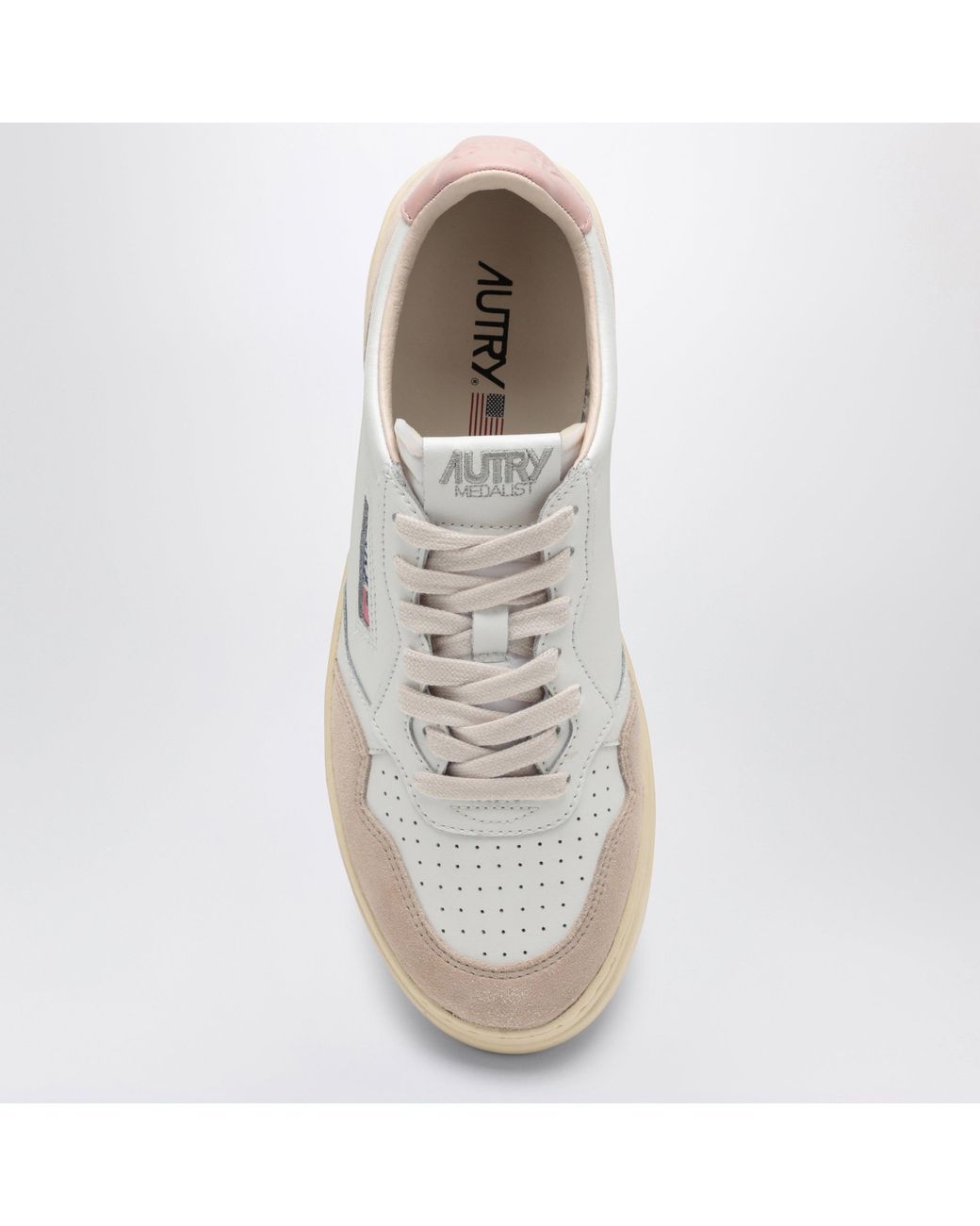 Autry White Medalist Low/Blush Leather And Suede Sneakers