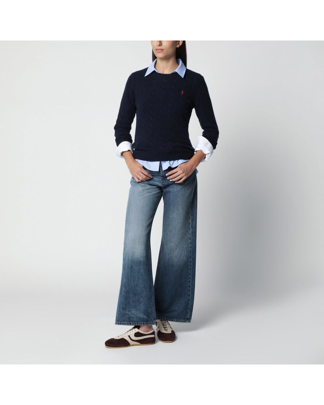 Polo Ralph Lauren Blue Crewneck Cable-Knit Wool And Cashmere Sweater