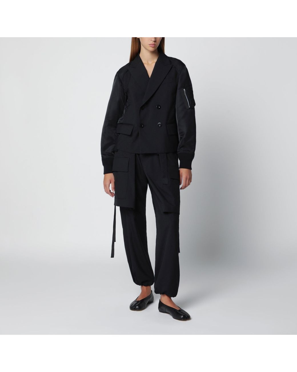Sacai Black Wool-Blend Cargo Trousers