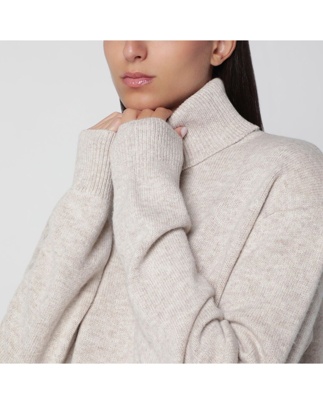 Frankie Shop Gray Gala Light Merino Wool Turtleneck Sweater