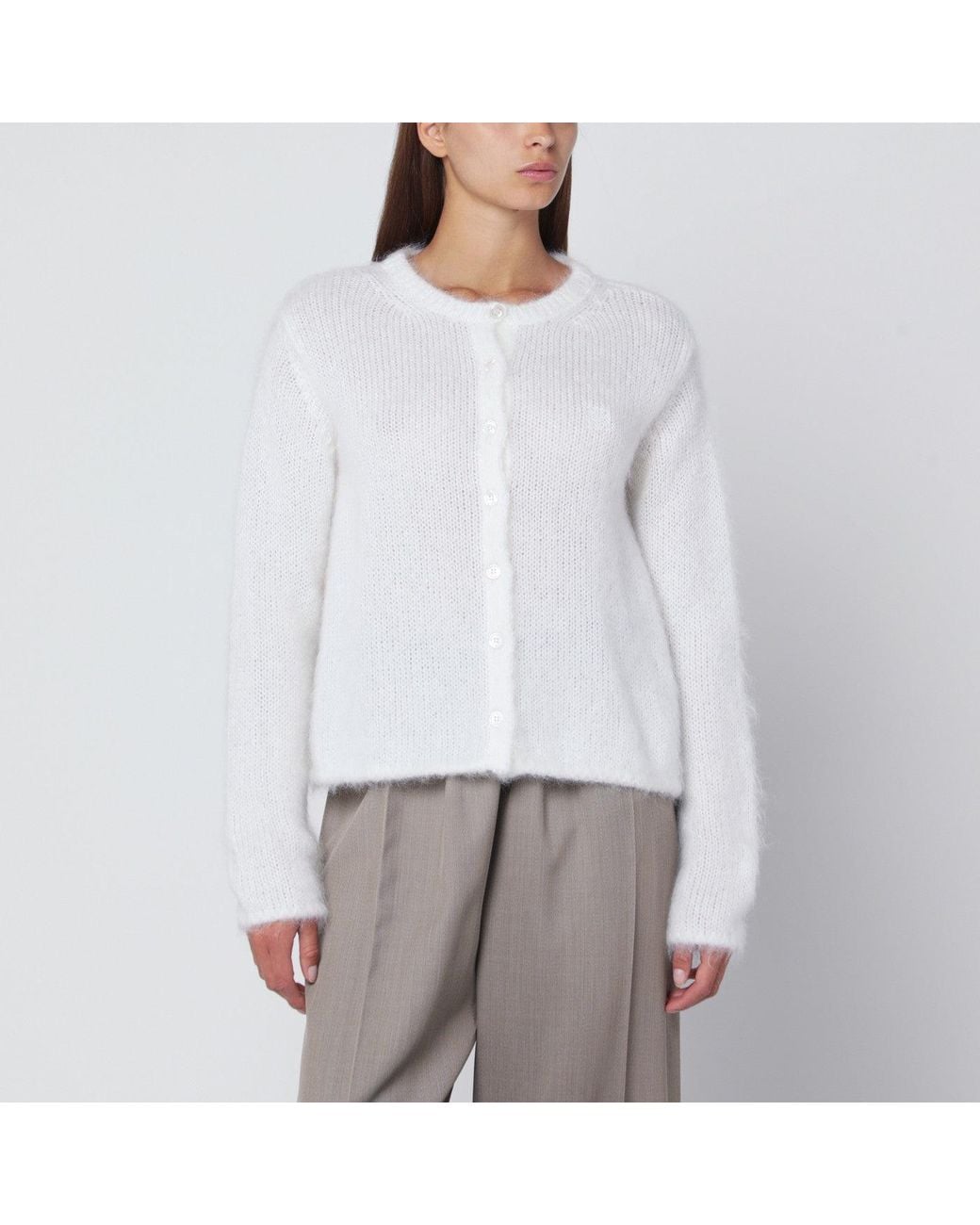 Loewe White Mohair-Blend Cardigan