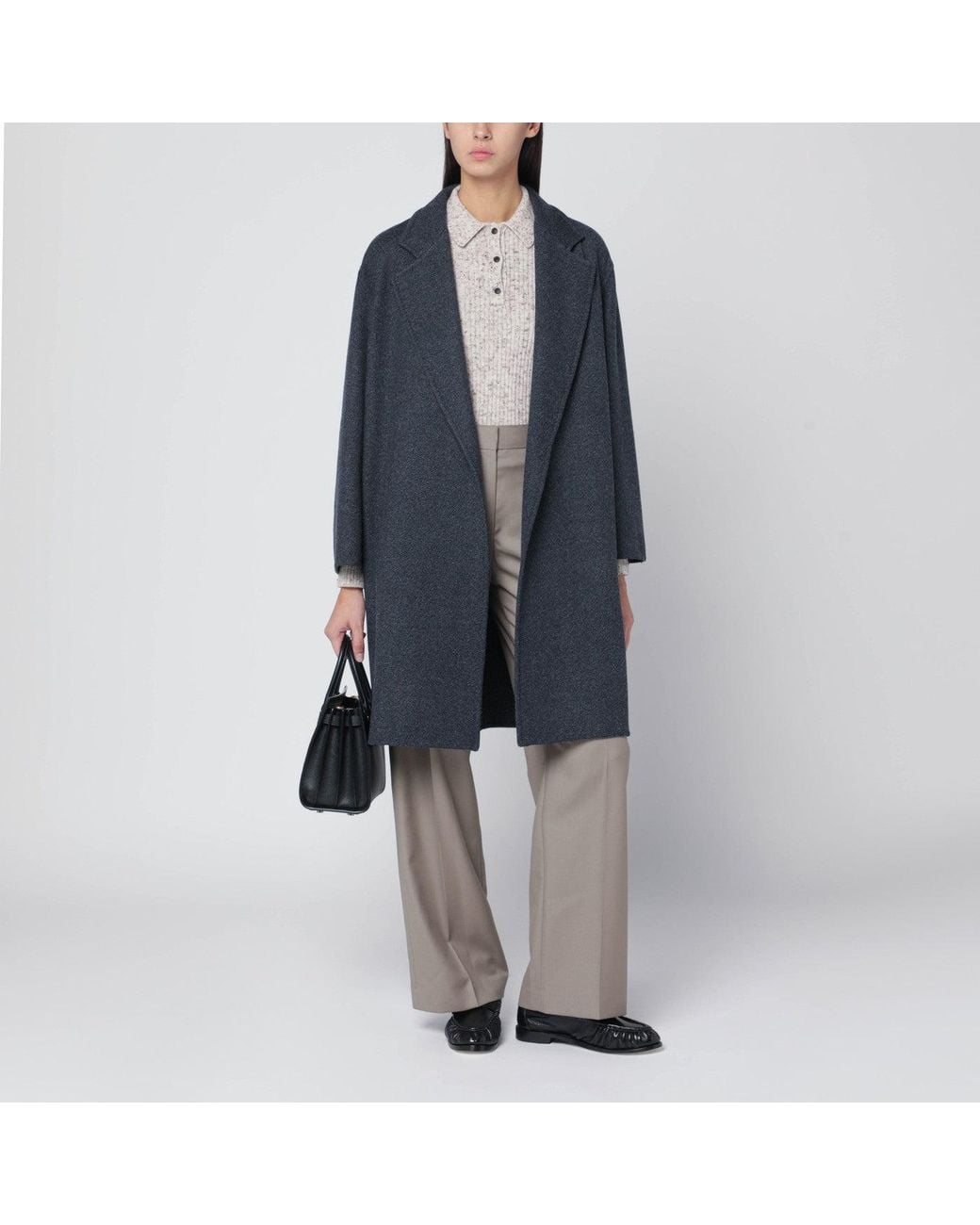 Max Mara Blue Wool Coat With Denim Effect