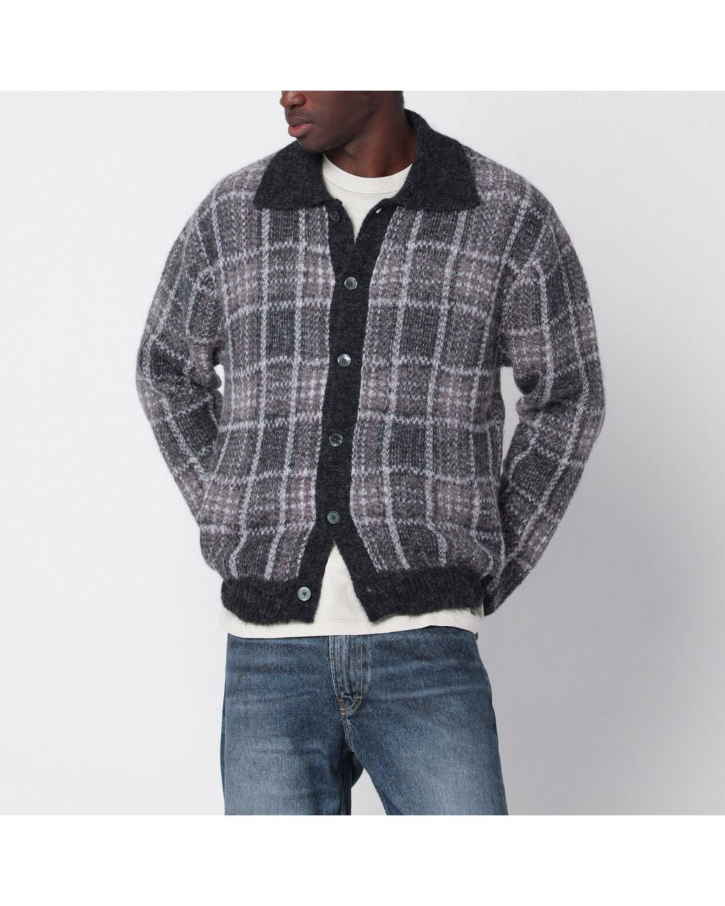Our Legacy Gray Checked Evening Polo Sweater for men