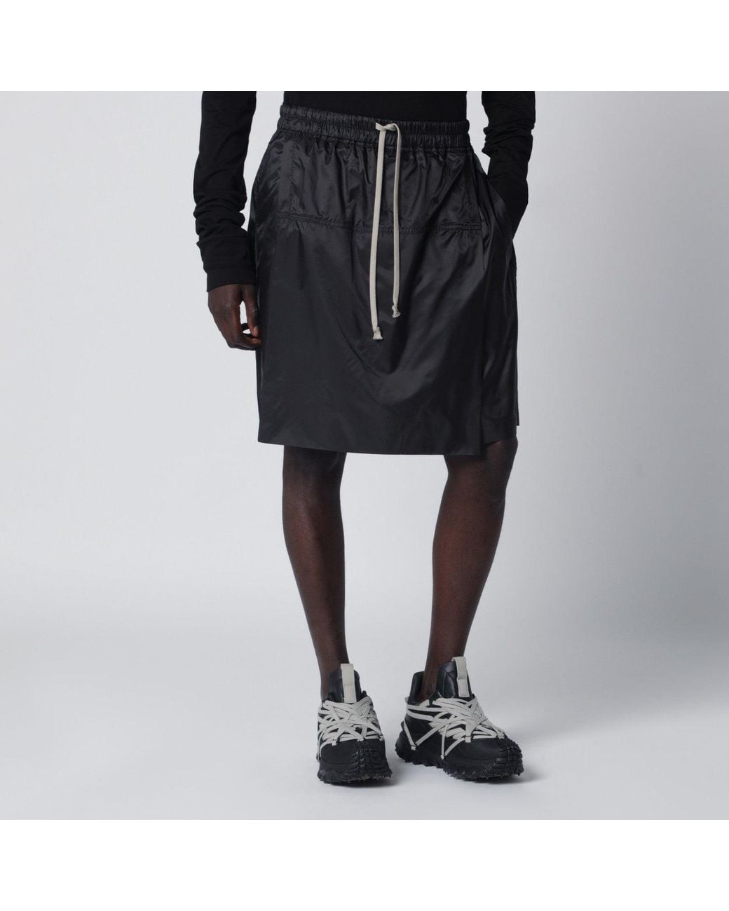 Moncler Black Drawstring Kilt Shorts for men