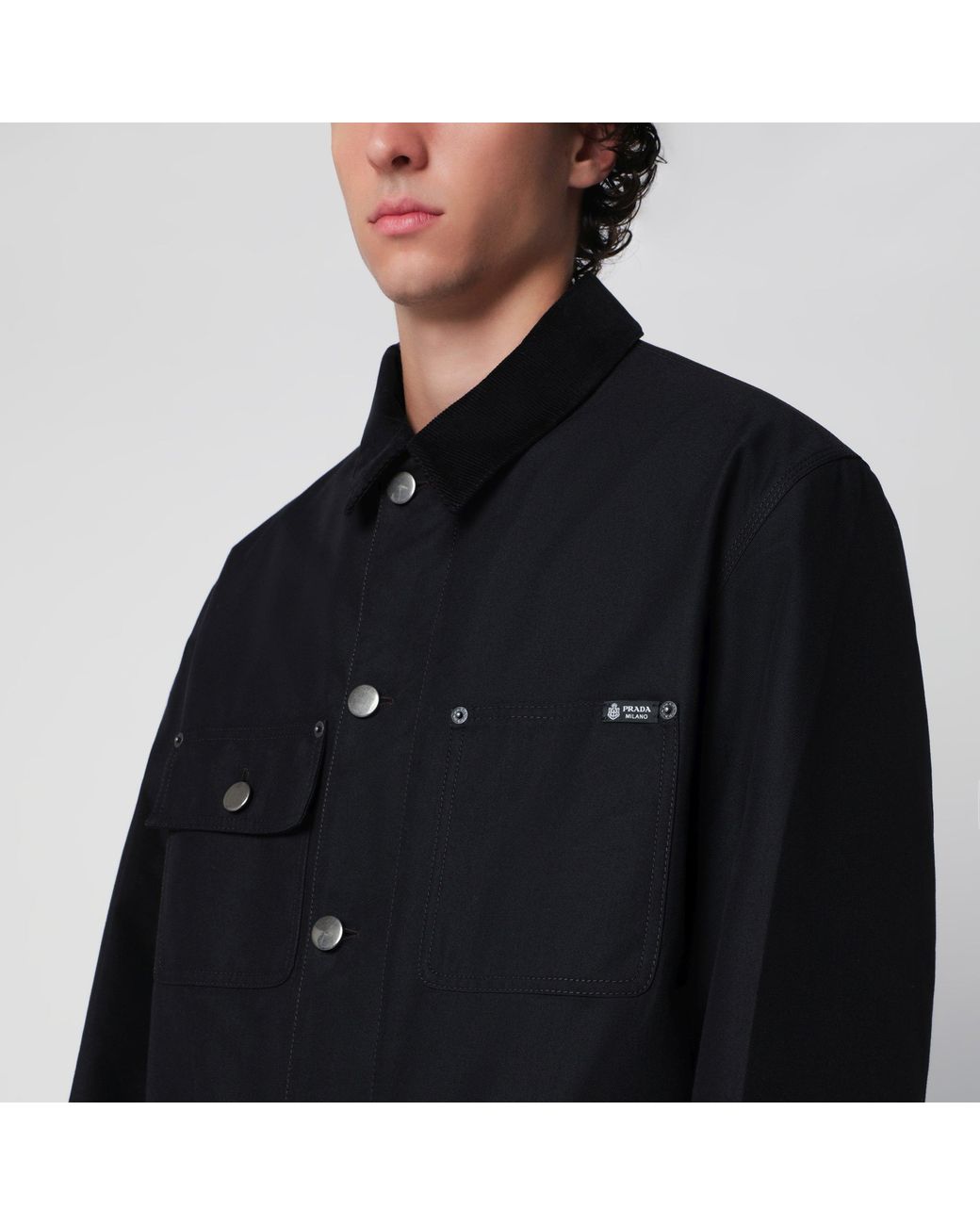 Prada Black Jacket With Corduroy Collar for men