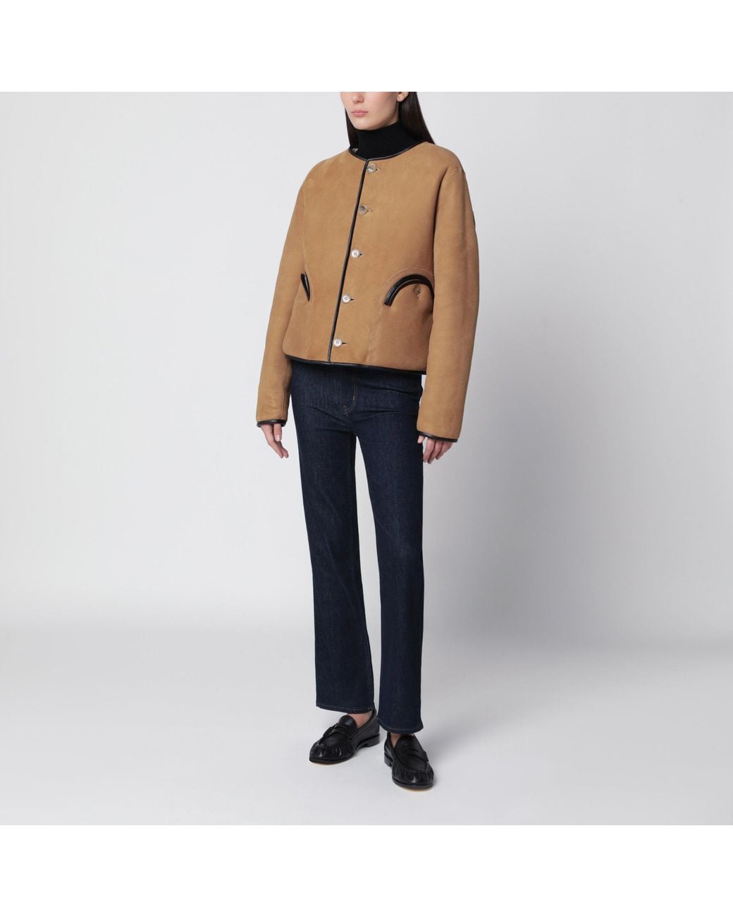 Blazé Milano Natural Reversible Camelot Shearling Mini Bolero Jacket With Leather Trim