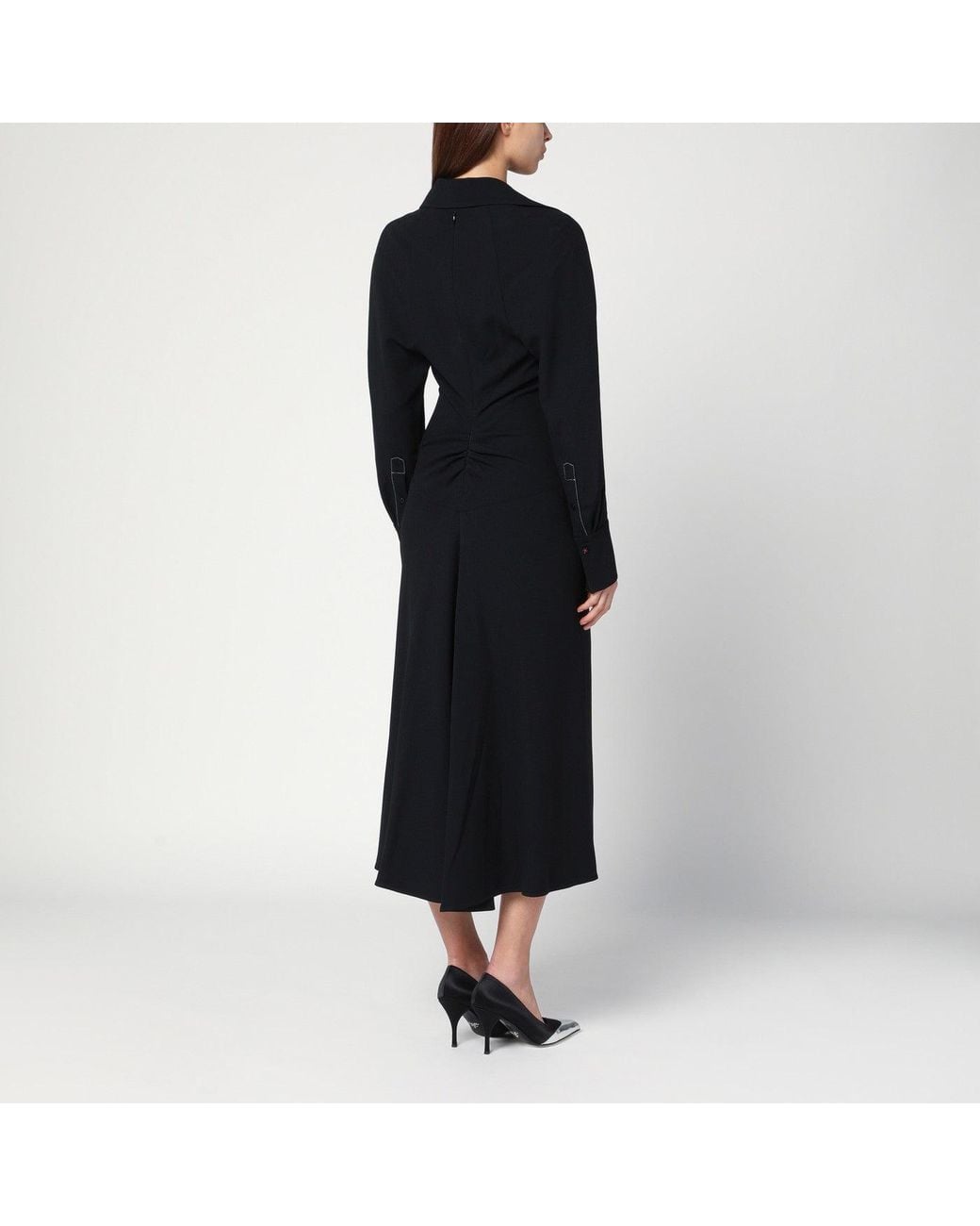 Victoria Beckham Black Satin Shirt Dress Midi
