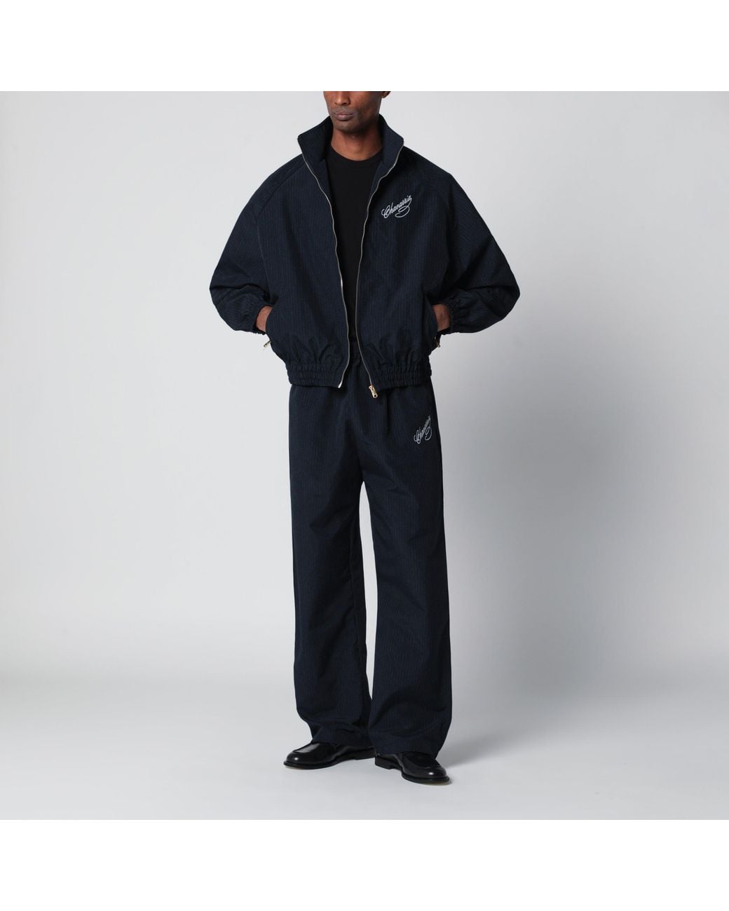 Willy Chavarria Blue Pinstripe Zip-Up Jacket With Logo Embroidery for men