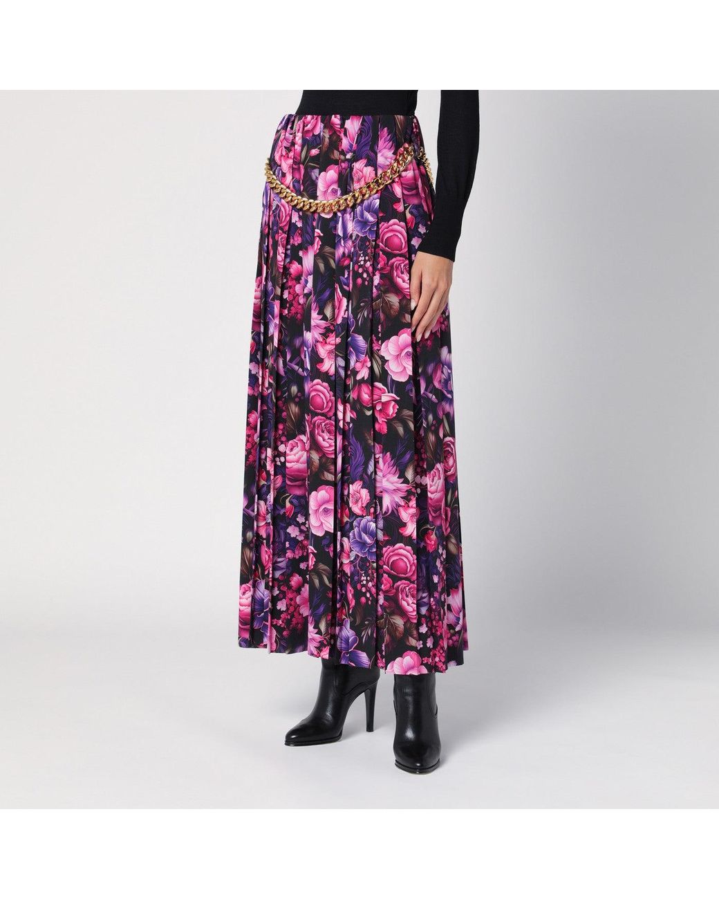 Balenciaga Purple Floral Pleated Maxi Skirt
