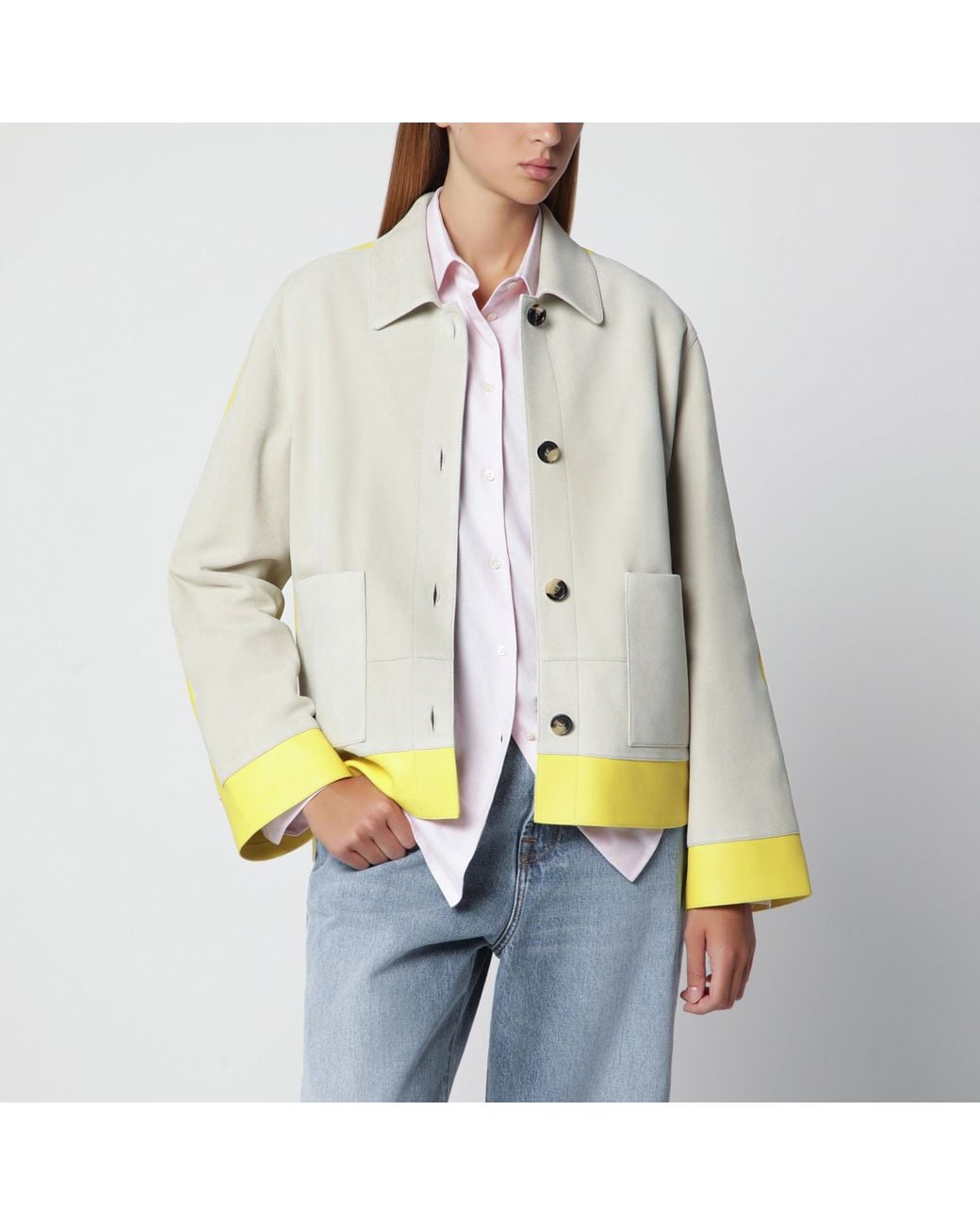 Loewe Gray Light Suede Jacket With Contrasting Inserts