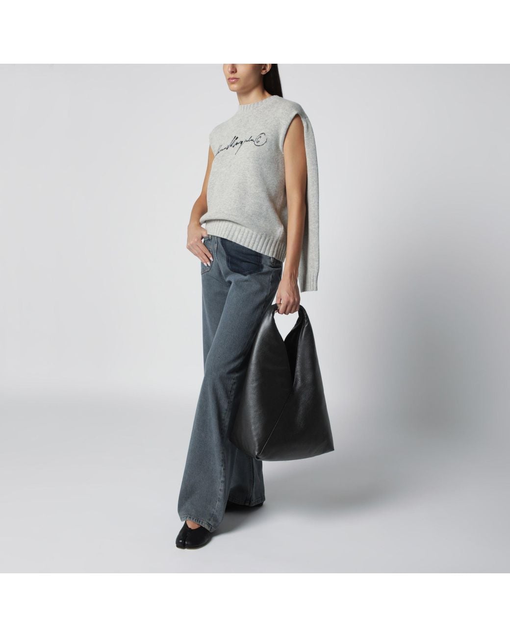 MM6 by Maison Margiela Black Large Japanese Bag With Jewel Handle