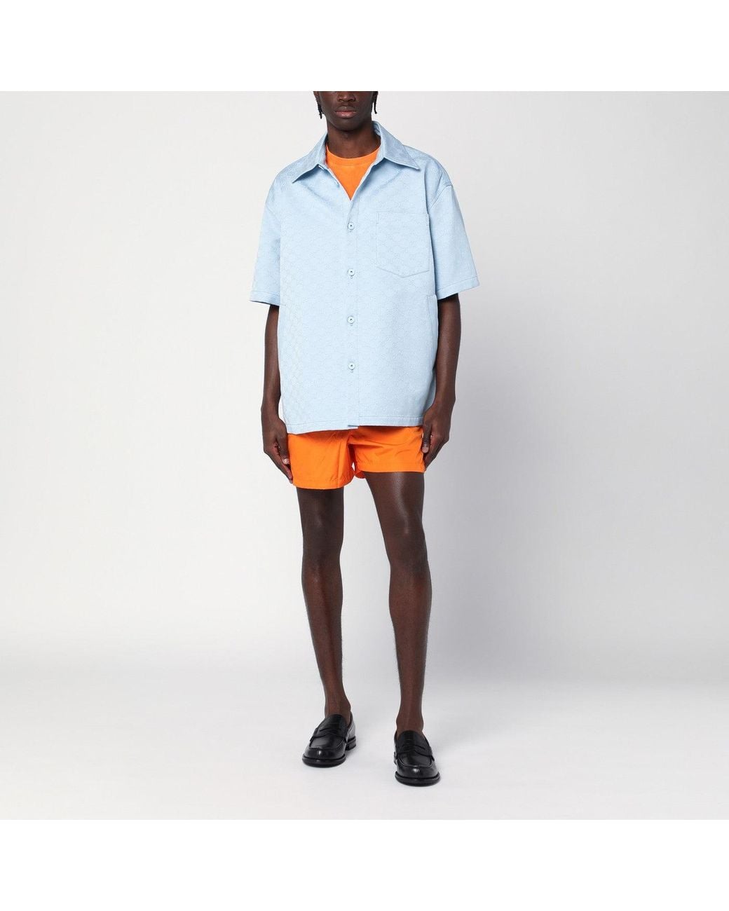 Gucci Blue Cotton Shirt With Gg Jacquard for men