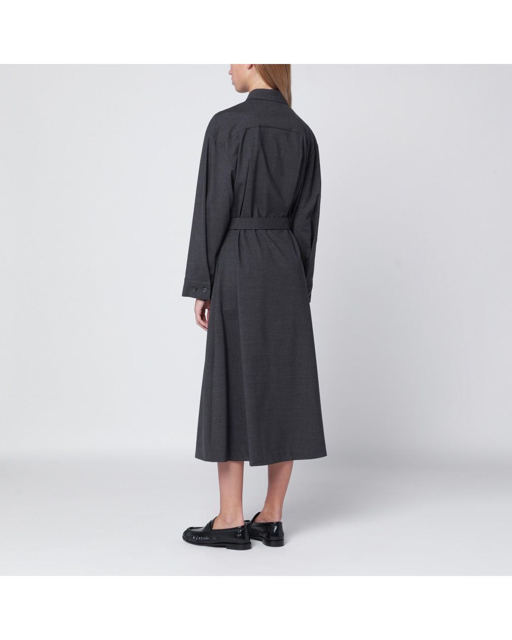 P.A.R.O.S.H. Black Anthracite Belted Shirt Dress