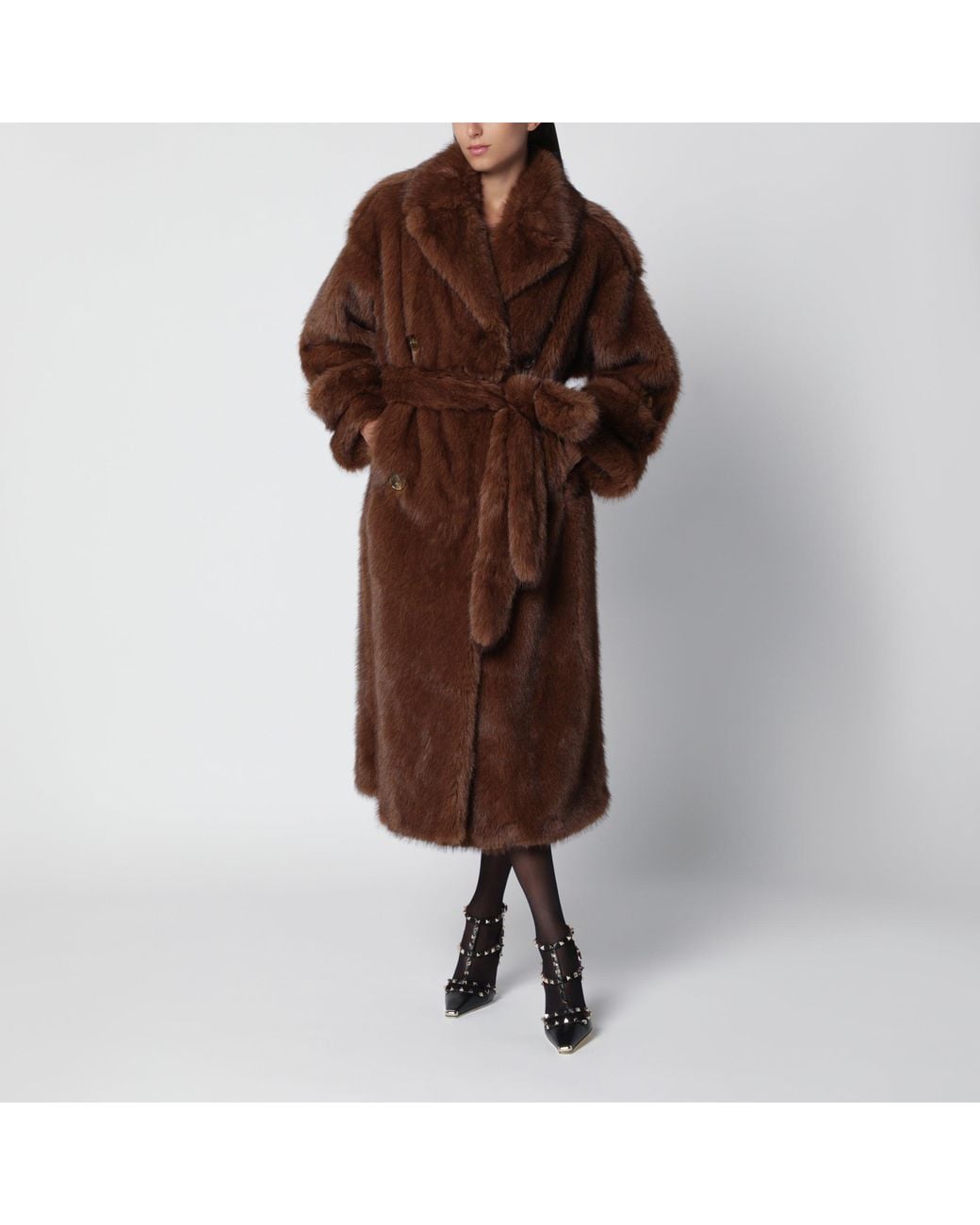 BB COUTURE Brown Farrah Double-Breasted Coat With Belt