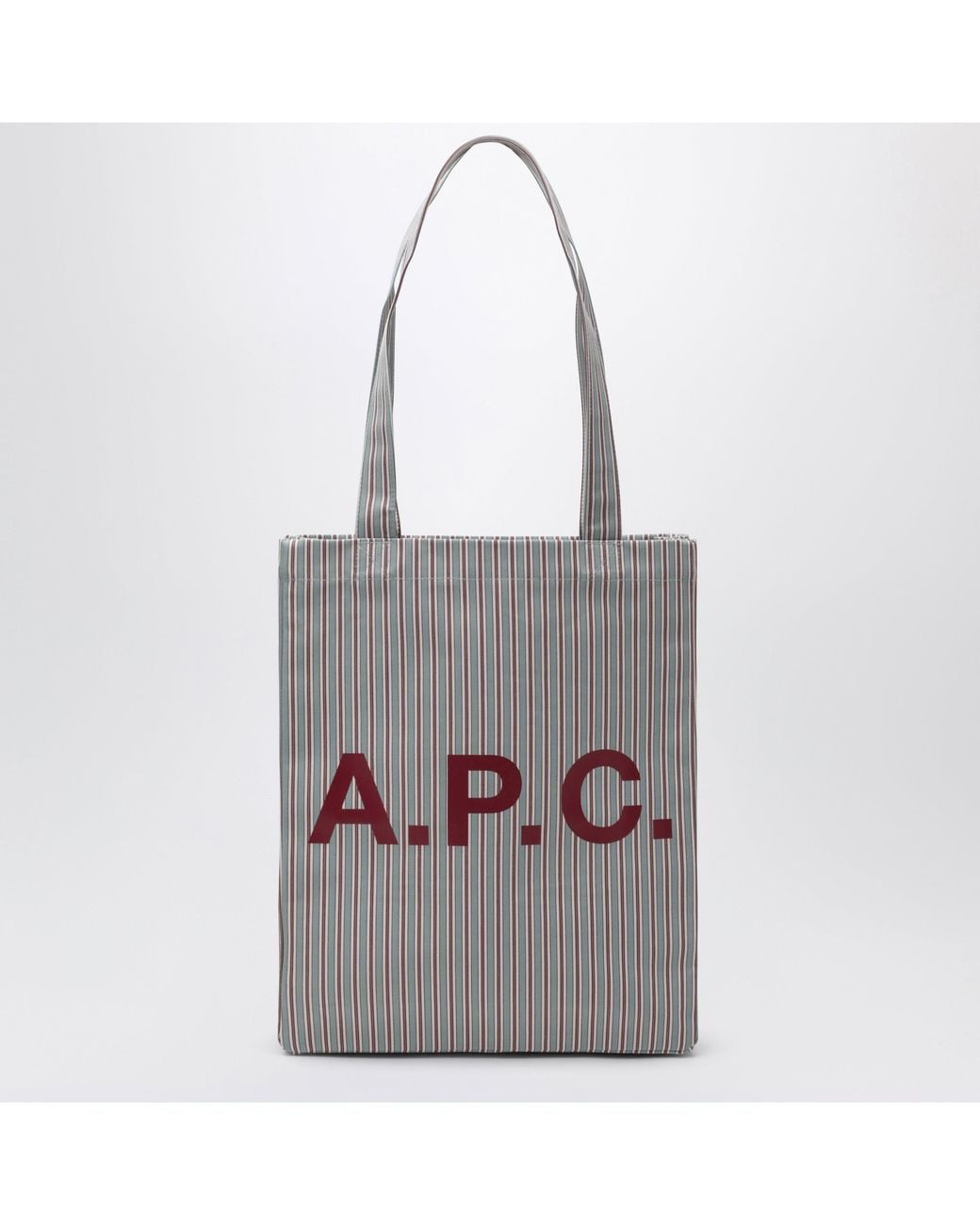 A.P.C. Gray Burgundy Striped Lou Tote Bag