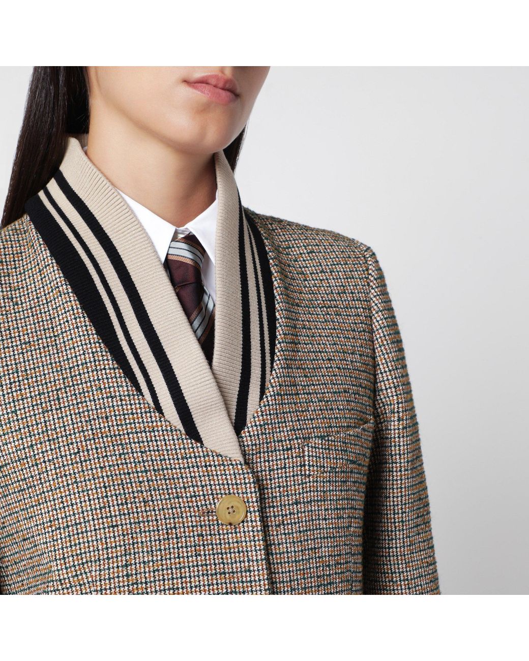 Dries Van Noten Gray Single-Breasted Coat With Micro Pattern