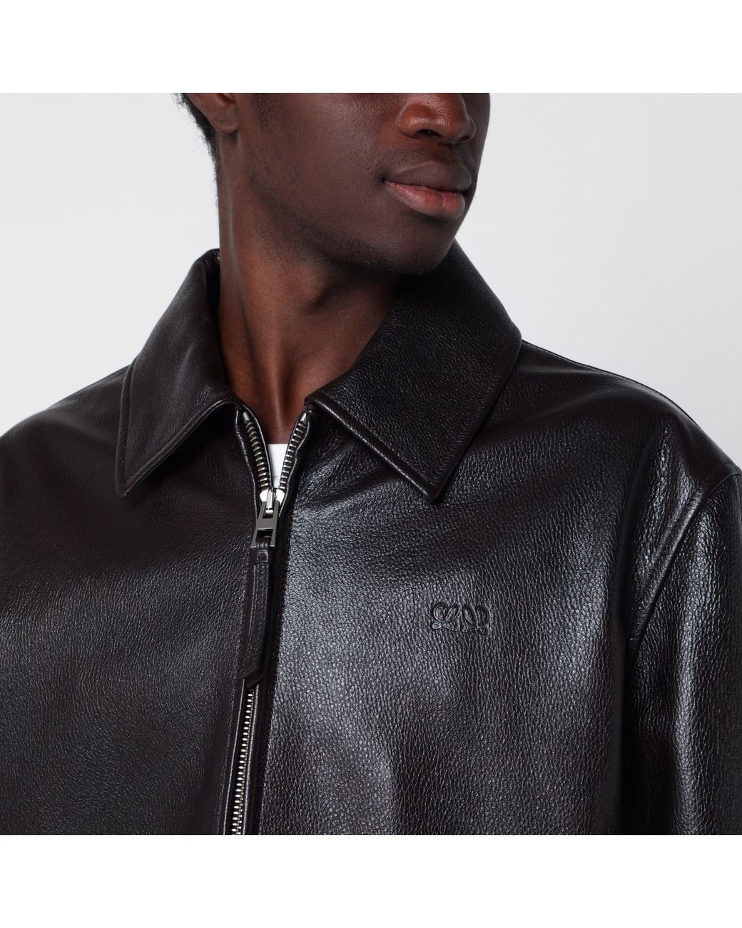 Loewe Black Dark Deerskin Zip-Up Jacket for men