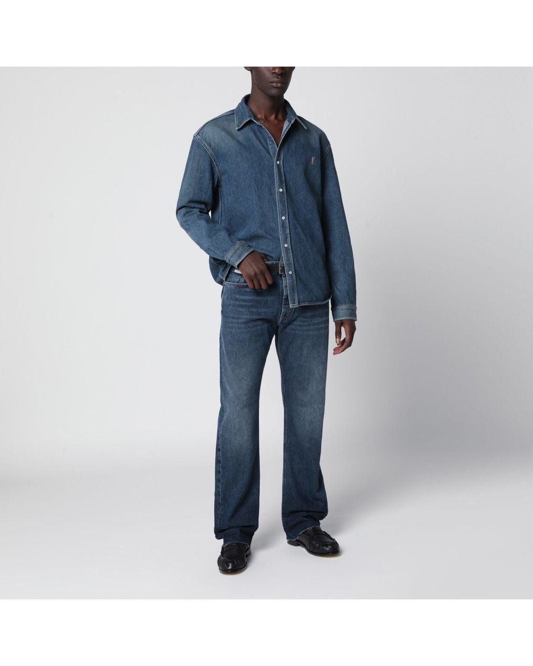 Saint Laurent Blue Cassandre Denim Shirt for men