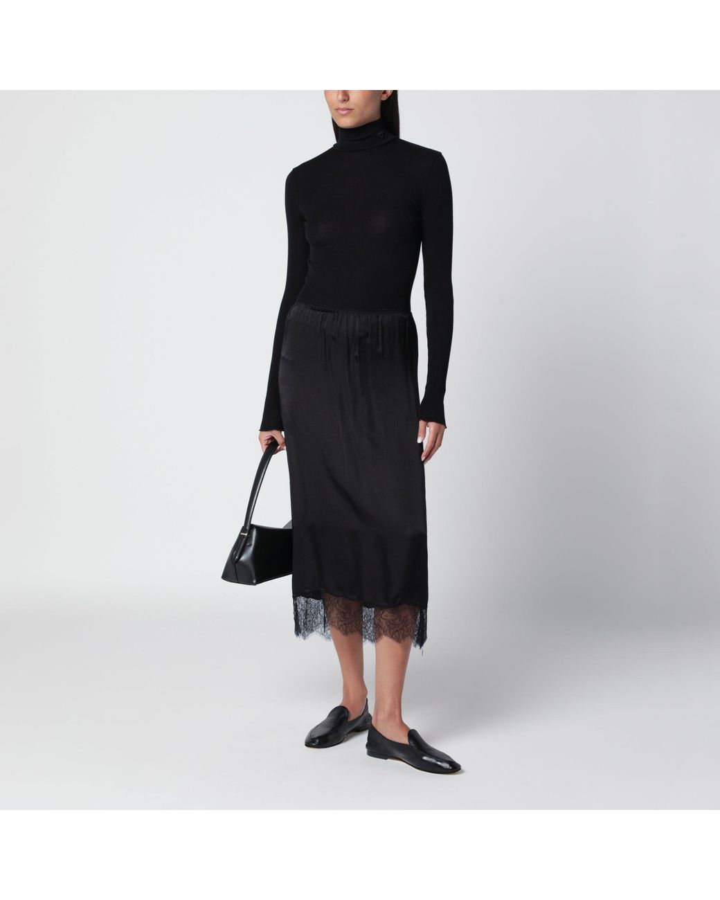 Anine Bing Black Shelby Silk Satin Skirt