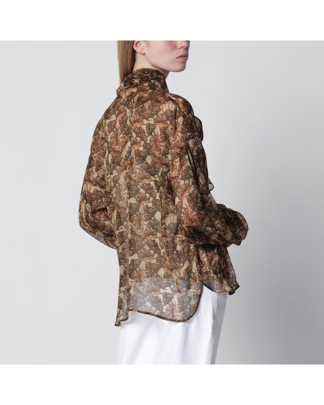 Max Mara Brown Printed Silk Chiffon Blouse
