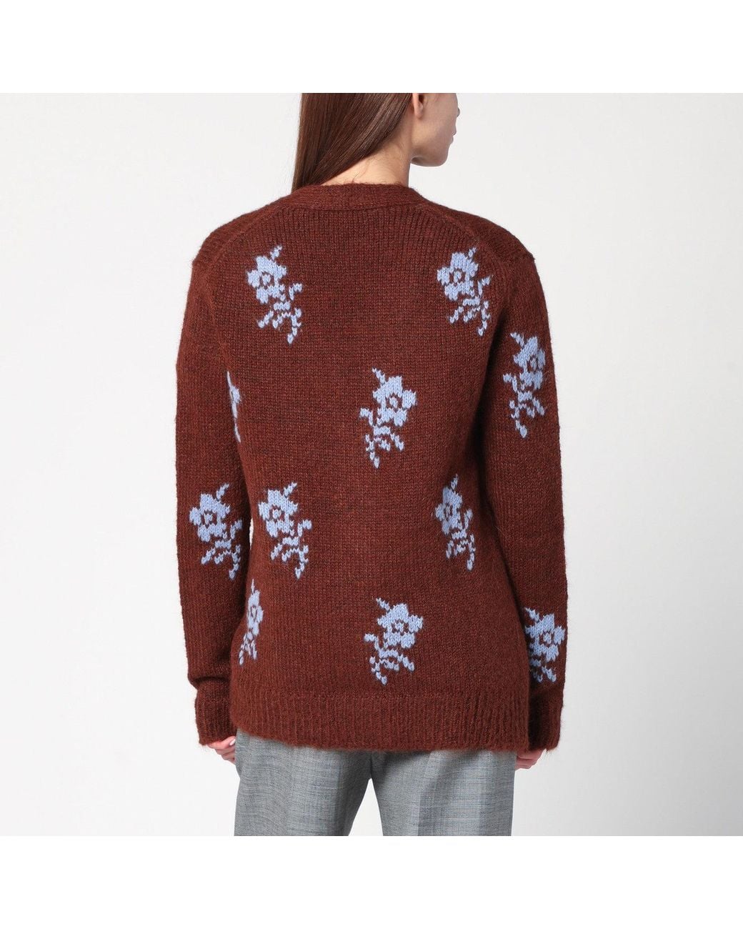 Jil Sander Red Cardigan With Floral Inlay