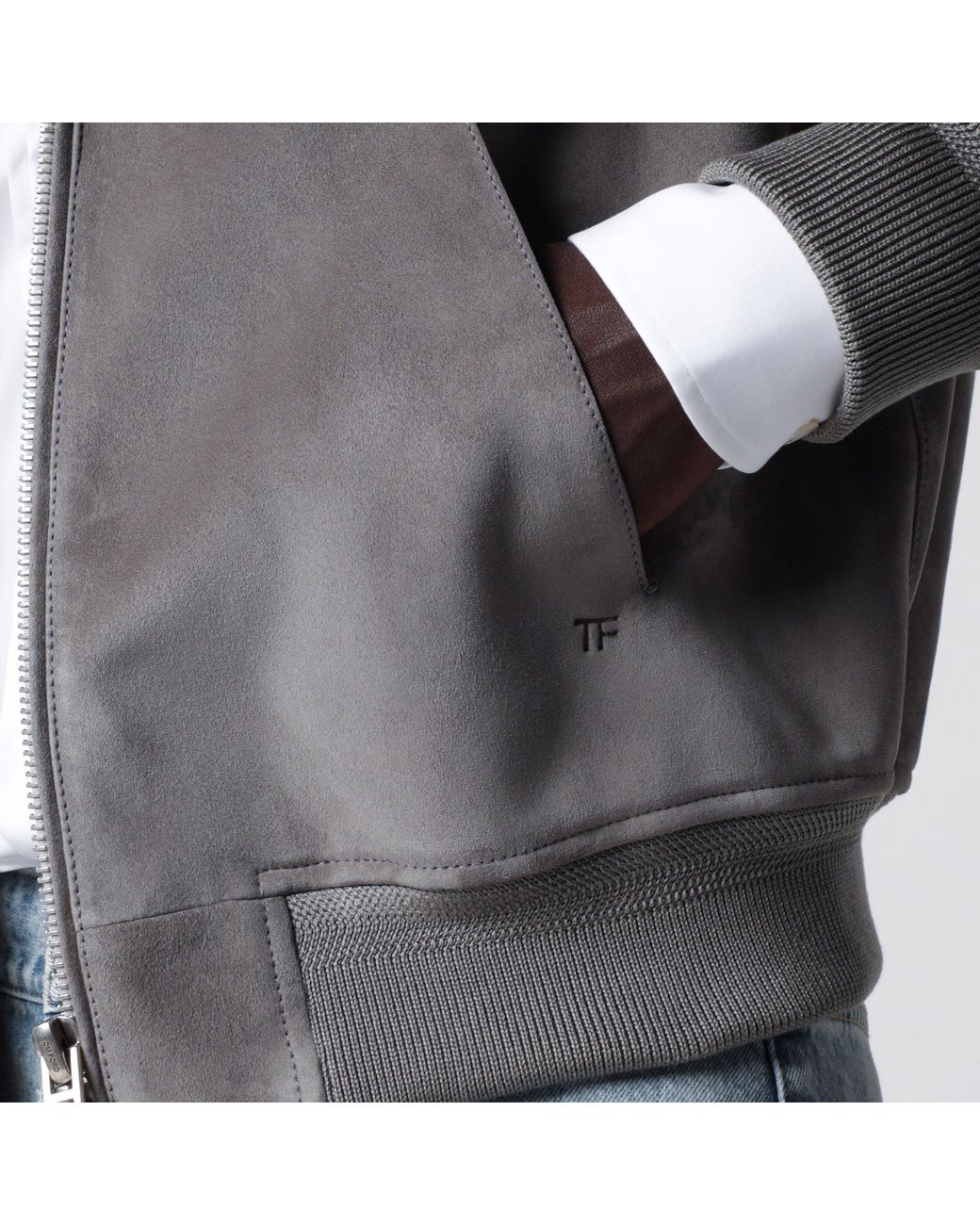 Tom Ford Gray Titanium Suede Bomber Jacket for men