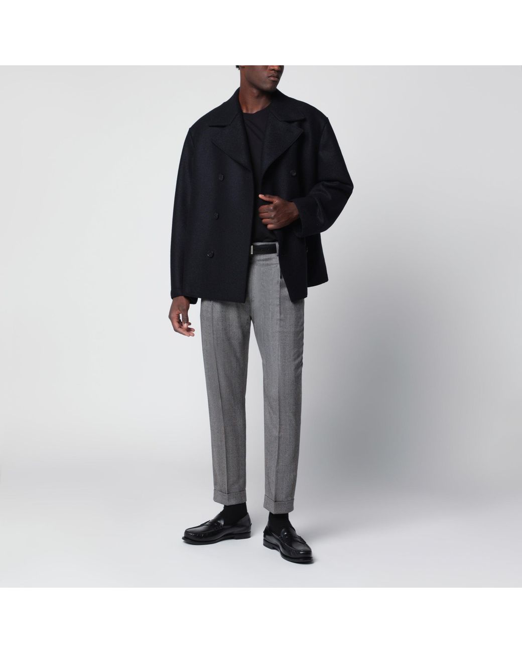 Harris Wharf London Black Short Double-Breasted Wool Coat for men
