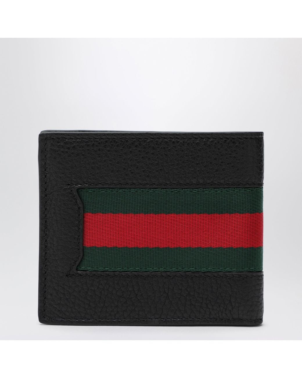 Gucci Black Web Trademark Leather Mini Bi-Fold Card Holder for men