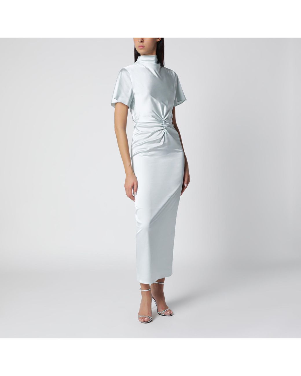 ROTATE BIRGER CHRISTENSEN White Ice Flow Ruched Midi Dress