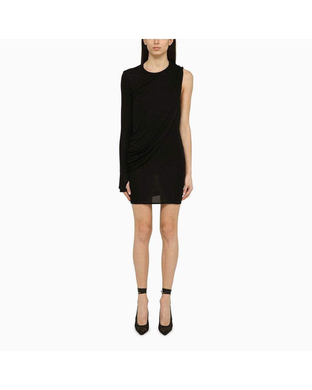 ANDREADAMO Black Viscose One-shoulder Dress With Drape