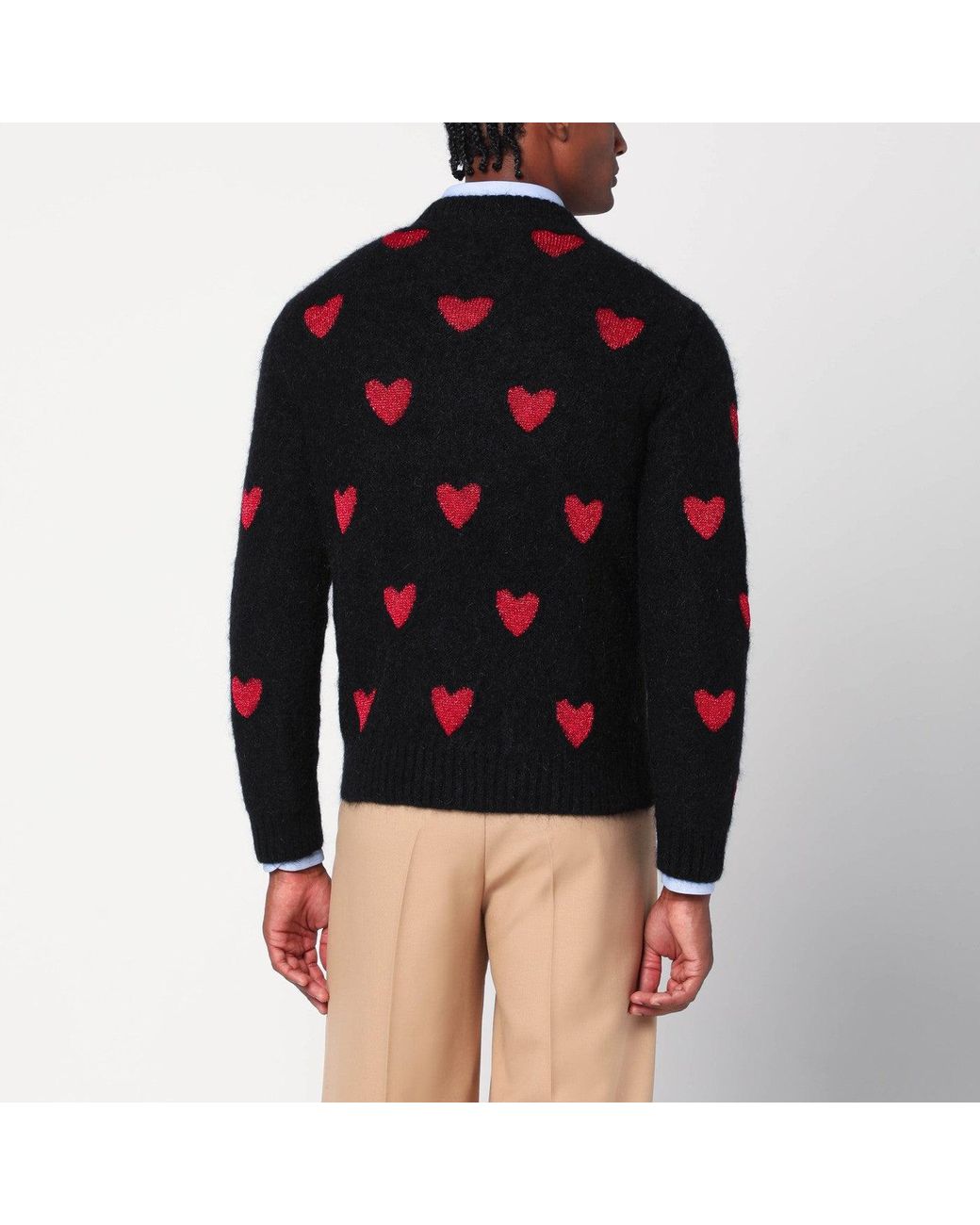 Valentino Black Jacquard Heart Pattern Sweater for men