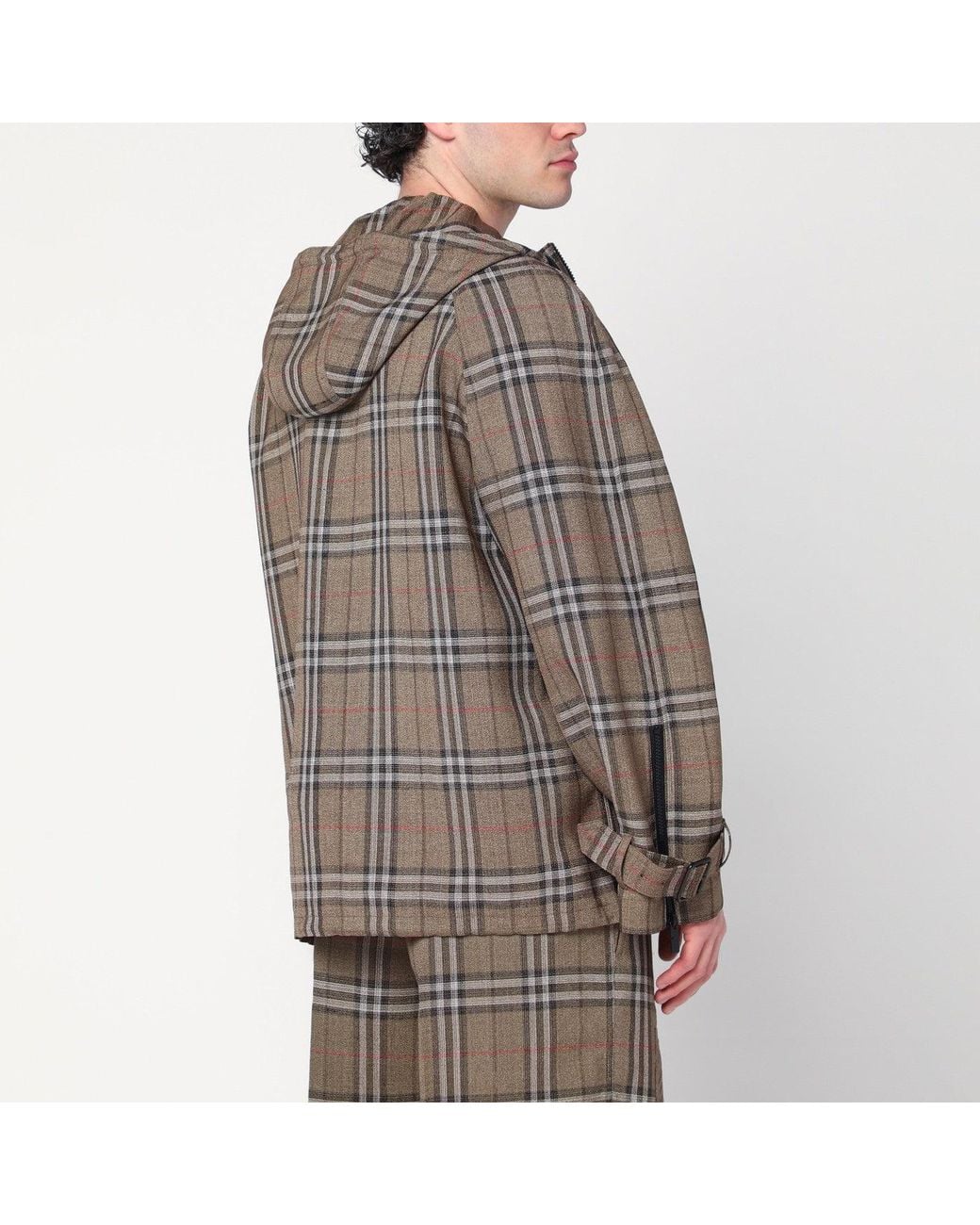 Burberry Brown Half-zip Jacket With Check Pattern In Silk Blend for men