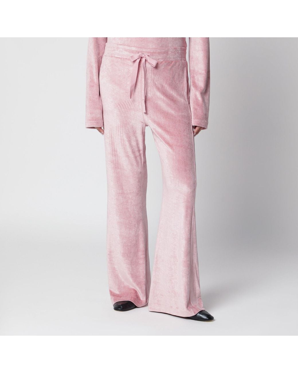 Sanderlak Pink Strawberry Flared Velvet Jogging Trousers