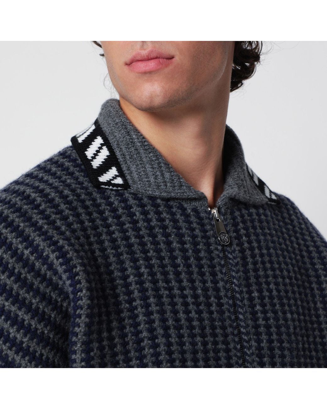 Versace Black Dark Wool Zip-Up Cardigan for men